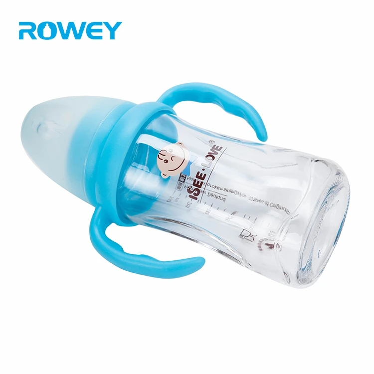 Wide Neck Wholesale Cute Blue Glass Preemie Baby Milk Feeding Bottle
