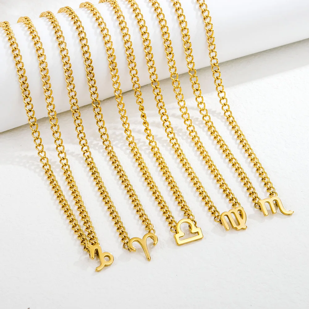 Подарок на день рождения из нержавеющей стали регулируемая цепочка полое 18K позолоченное 12 Знак зодиака кулон ожерелье для женщин девочек