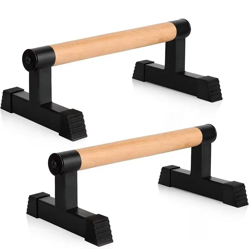 Custom Brand Fitness Solid Wood Parallettes Bars Exercise Training Iron Wood Push Up Bar