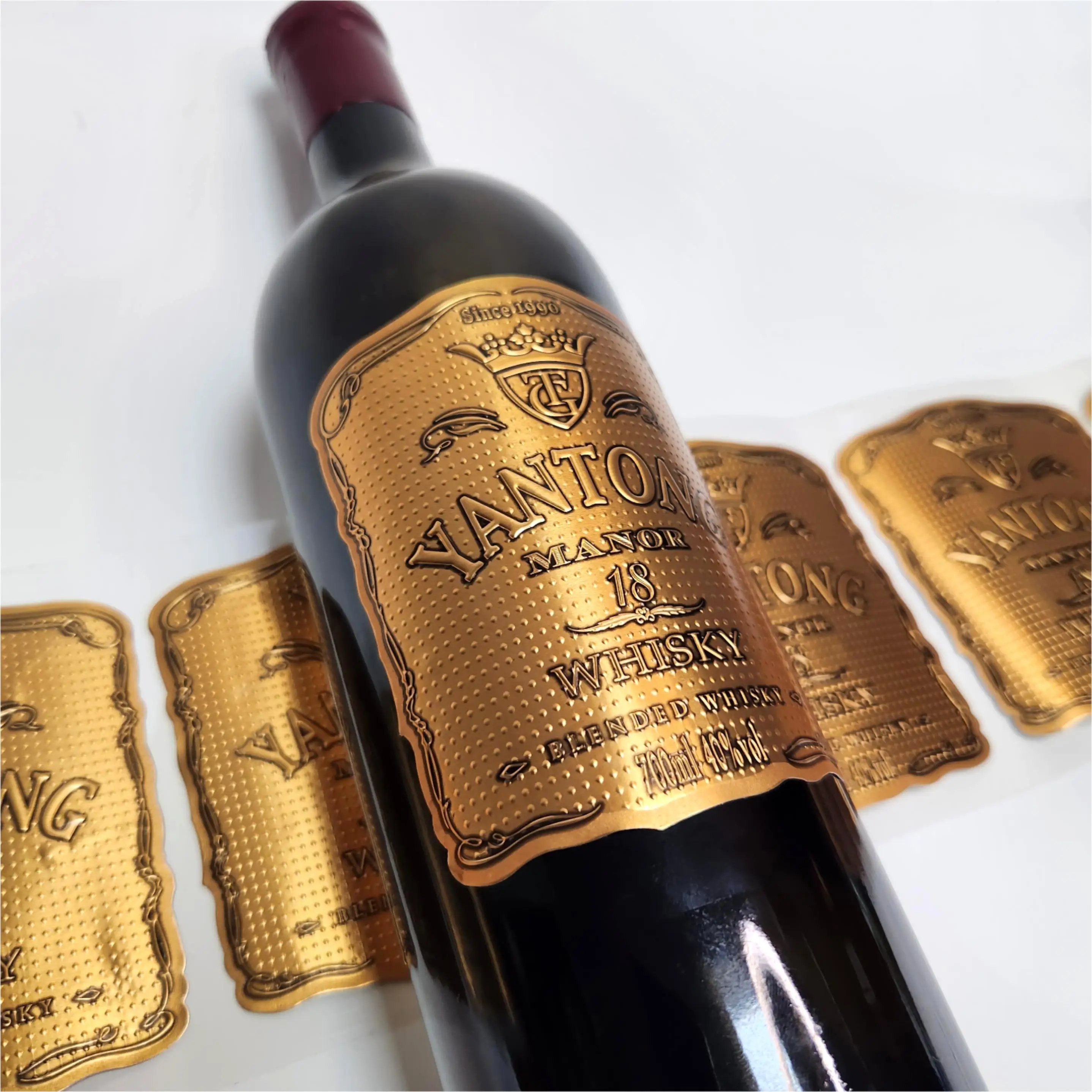 Custom Adhesive Metal Brand Name Emboss Adhesive Label Sticker, Customized Metal Labels For Wine Bottles