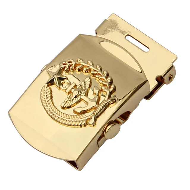 3.5cm Width Copper Material Gold Color Embossed Logo Metal Alloy Decorative Belt Buckle