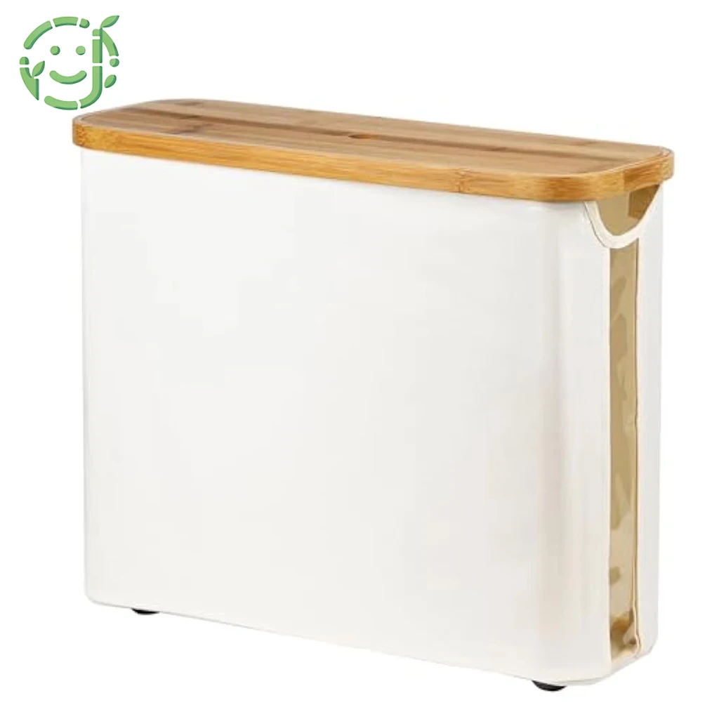 JQ Foldable Bamboo Toilet Paper Storage Organizer Stand Basket Toilet Paper Holder With 2 Built-in Handles