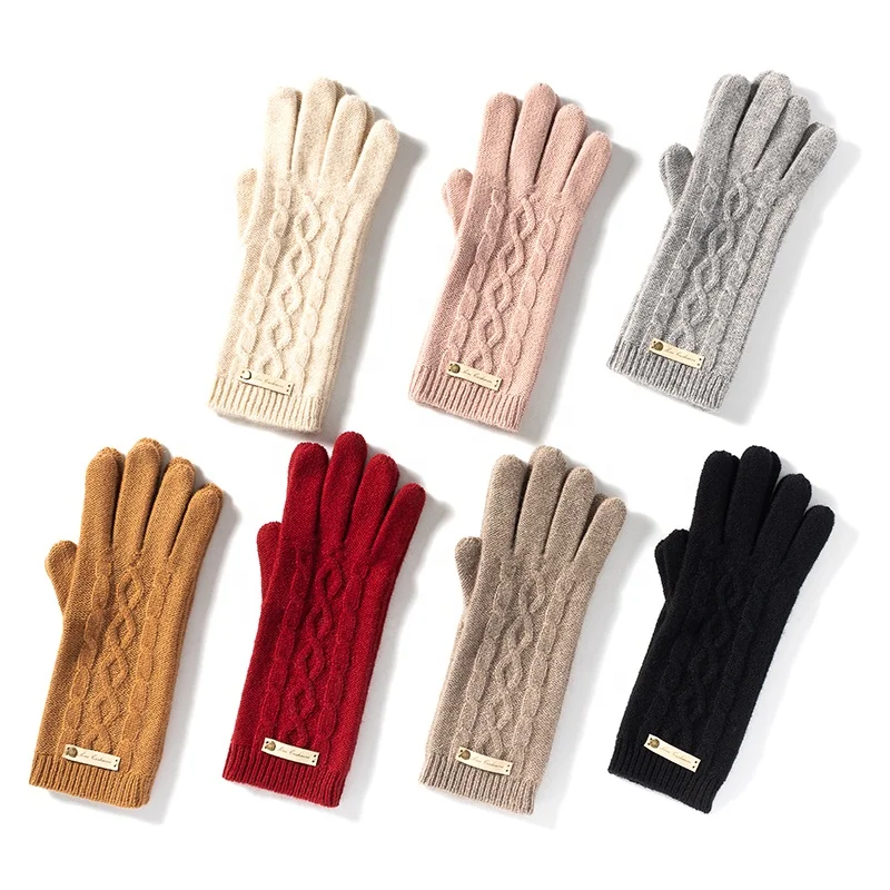 New arrival wholesales luxury cashmere cable knit gloves winter gloves women cashmere glove