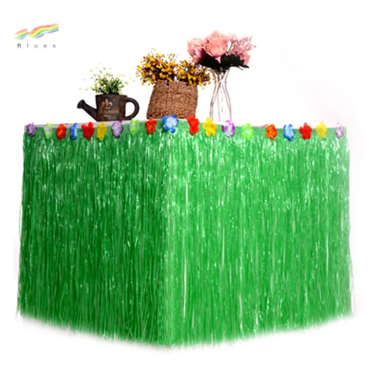 Wholesale high quality hot sale plastic pink hawaiian grass table skirt for party outdoor picnic dance halloween decorations
