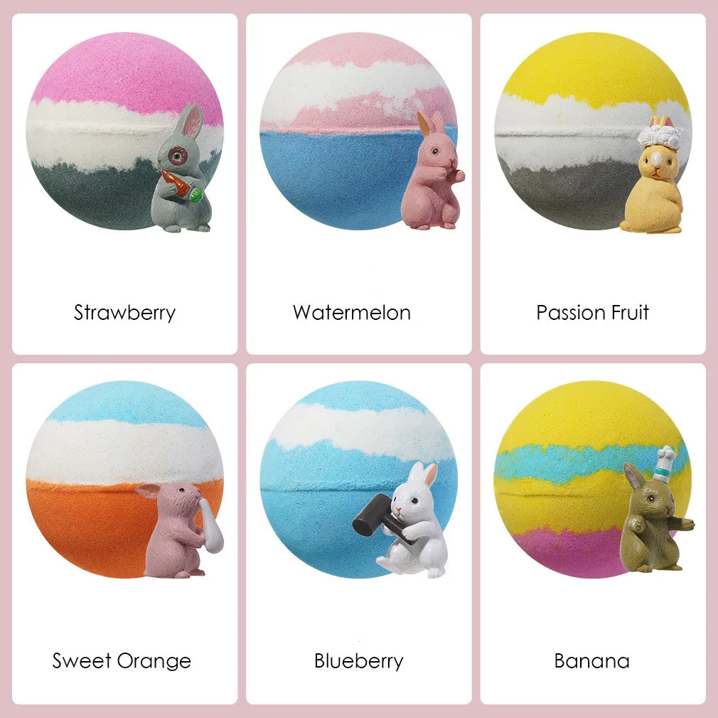 Essential oil bath ball 6 color cartoon rabbit bath salt ball Bubble toy bath salt ball 105g