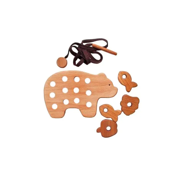 Wooden Animal Bear Lacing Threading Game Toy