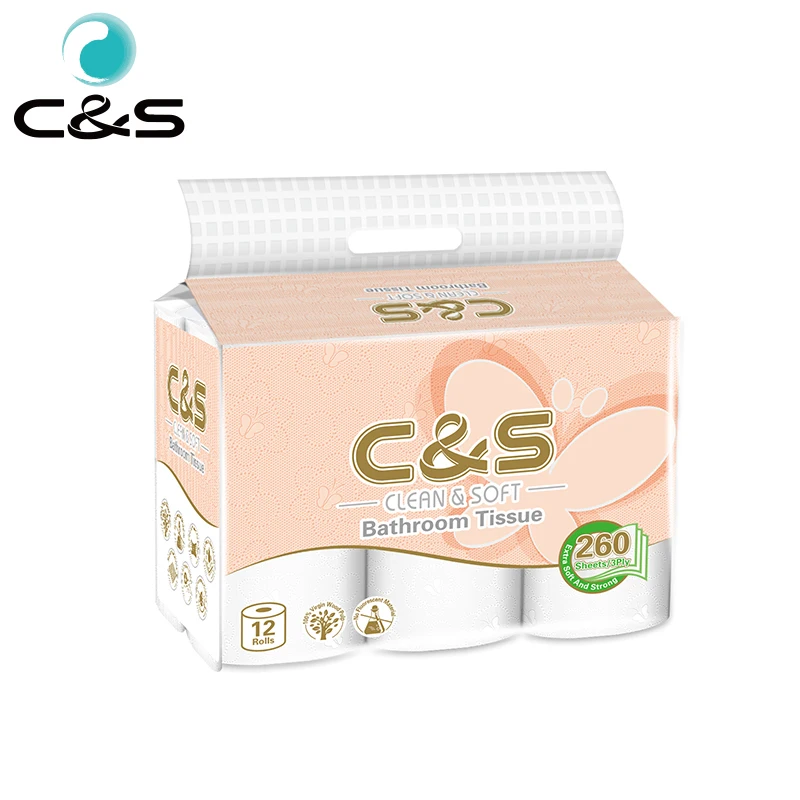 
Competitive Price Embossed 12R 3Ply 260S Virgin Wood Pulp Toilet Roll Tissue Paper 