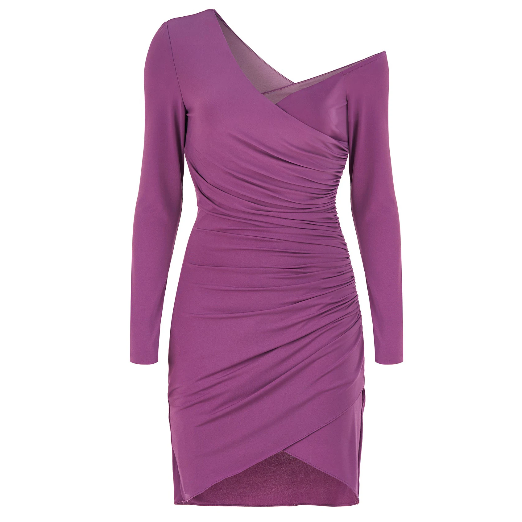 Mandy New Fashion Pleated Asymmetric Long Sleeve Sexy Dresses Women Tight Waist Chiffon Mini Dress