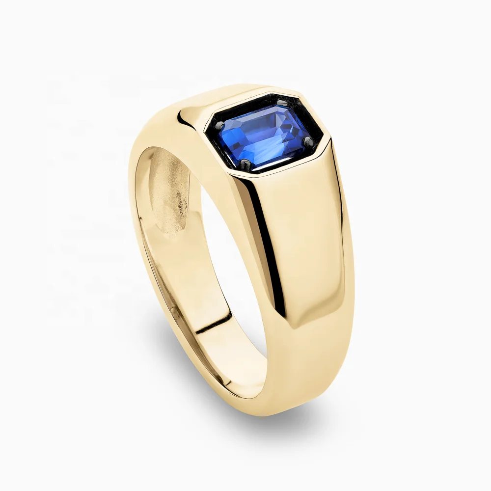 Custom Men Jewelry Prong-Setting Blue Sapphire Signet Ring