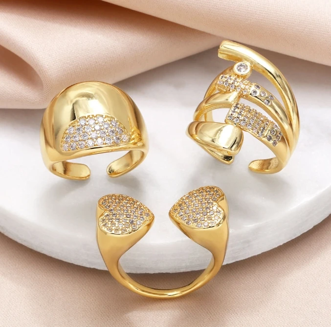 Wholesale Hot New Rings Wide Vintage 18k Gold Platinum Plated Simple Band Rings Adjustable Ring Women