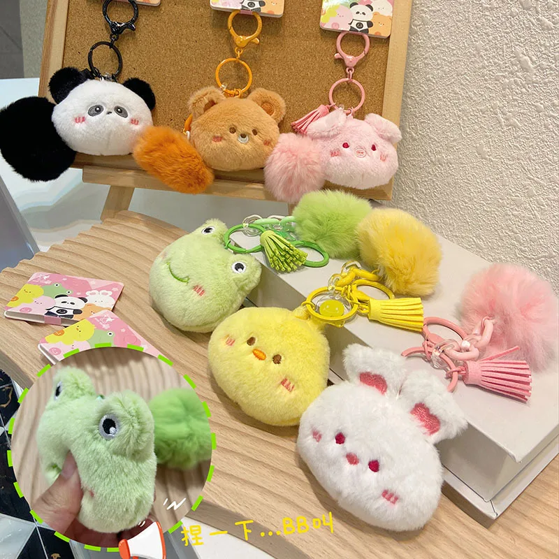 Wholesale Original Design Animals Plush Keychain Stuffed Built-In Button Interesting Bear Chick Frog Rabbit Pig Panda Key Chains