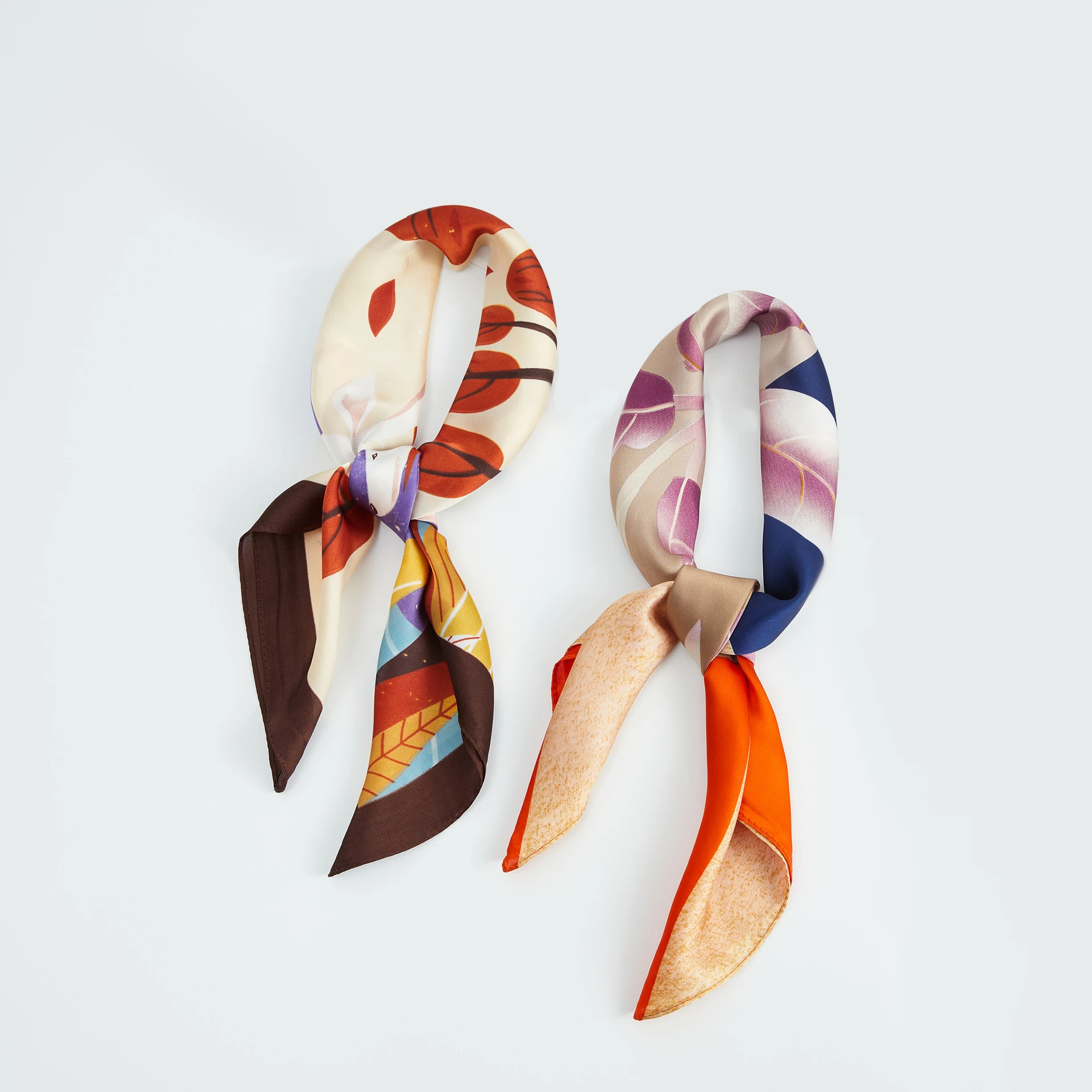 Innovation is unique autumn leaf printing design women bandana square scarf women hijab slik hair scarf