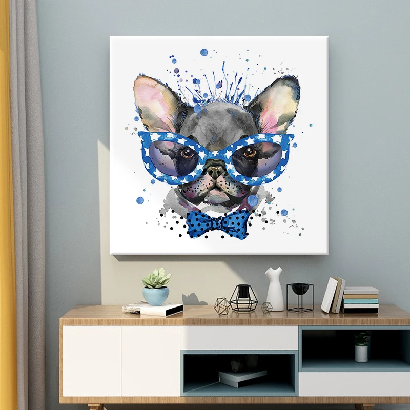 
hot sale modern cartoon dog handmade animal oil painting canvas print wall art for living room 
