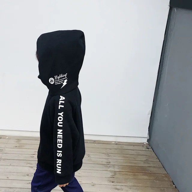 
KS1649 Stylish words print boys winter hoodie turtleneck kids high fashion hoodie 