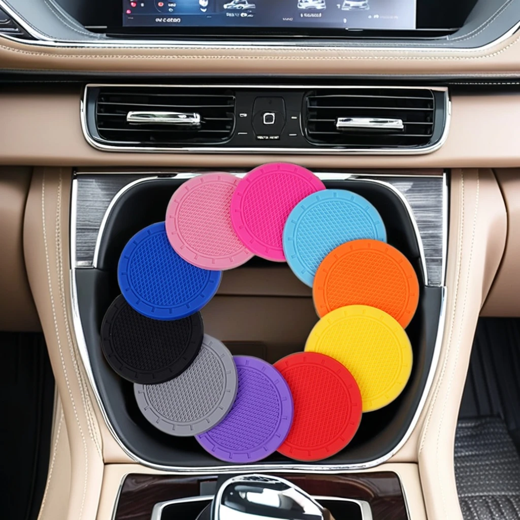 2024 Universal Non-Slip Black Cup Holders Square Car Interior Accessories with Embedded Ornaments Pad/Mat Car Cup Coaster