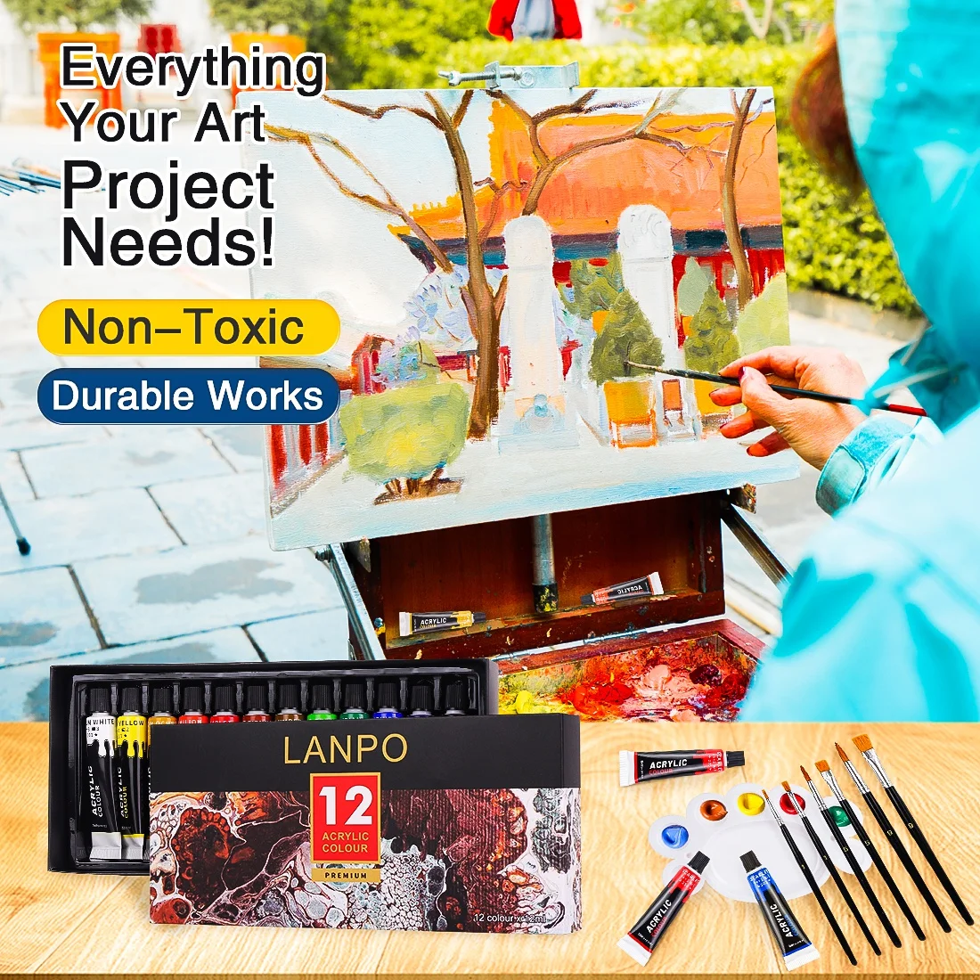 Professional 12-Color Acrylic Paint Set Wall Textile Shoes Nail Art Hand Painted DIY Toxic Glass OEM Packaging-for Canvas Paper