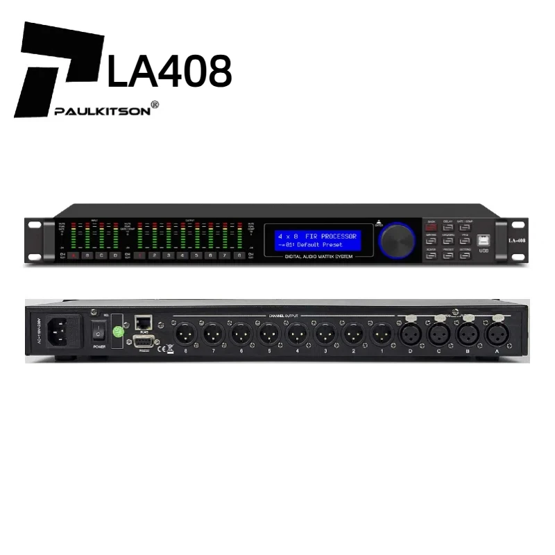 Paulkison LA408 High-Performance Digital Dsp Processor Professional Audio Processor Dsp 4 In 8 Out Audio Effects Processor