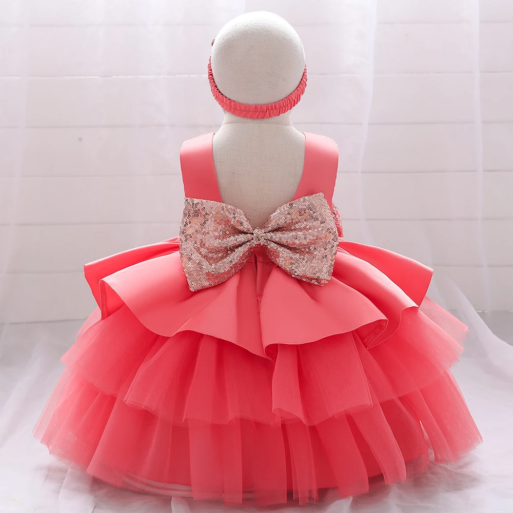 Latest Sequin Bow  Baby Girl Dresses Popular Little Kids Birthday Party Wedding Dress kids Girl Party Dress Grown