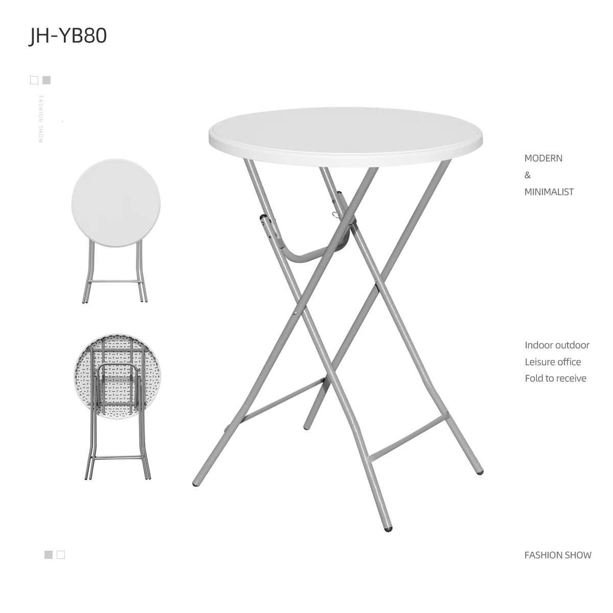 High Top Bistro Folding Event Wedding Lightweight Cocktail Bar 110cm Height 80cm Bar Folded Round Table HDPE Plastic
