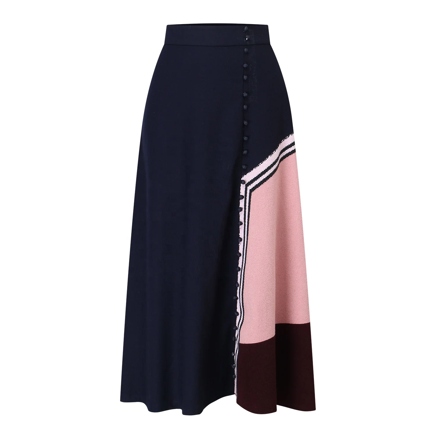 Custom Ladies Office Wear Clothes Wholesale Luxury Elegant Vintage Black Pink Patchwork Colorful Long Skirt Women 2024