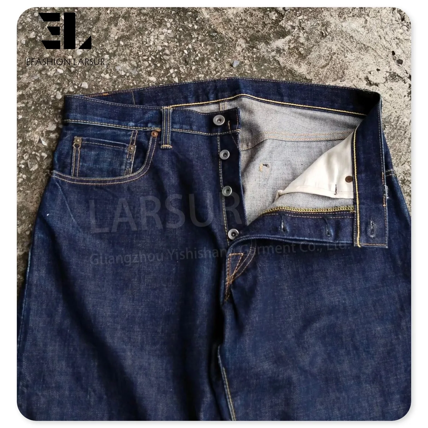 LARSUR Custom denim manufacturer button fly selvedge denim pants men slim fit straight selvedge jeans men Japanese style
