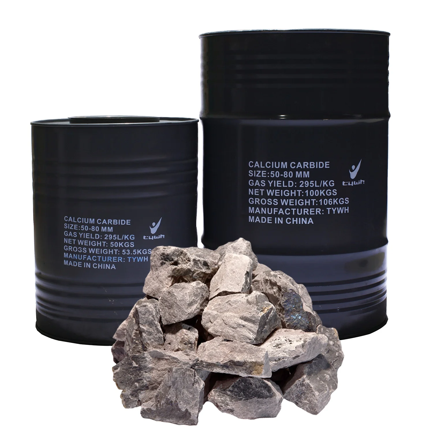 China Tywh Factory 80-120mm Cac2 Calcium Carbide 50/100Kg Drum Acetylene Gas High Yield 295L/Kg