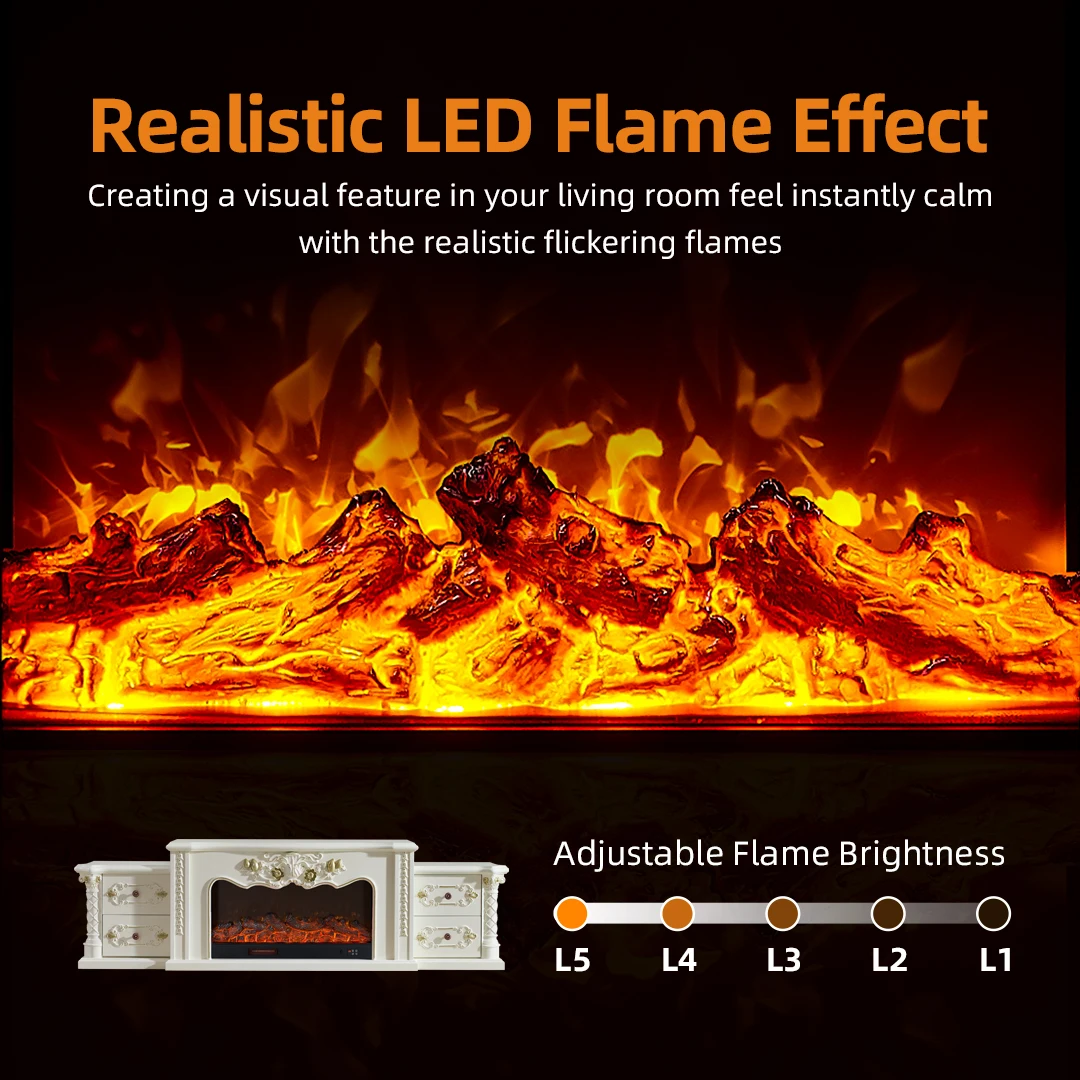 French Style Wood Furniture Wooden Indoor Used Electric Fireplace Mantel Freestanding Tv Cabinet Fireplace Tv Unit