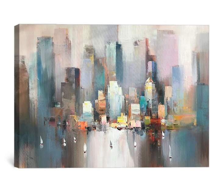 Hand painted large abstract architectural urban wall decoration oil painting for gift