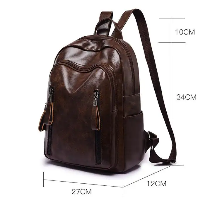 
Ladies PU Leather Backpack Double Zipper Large Capacity Fashion Soft Durable Brown Color Leather Shoulder Backpack For Woman 