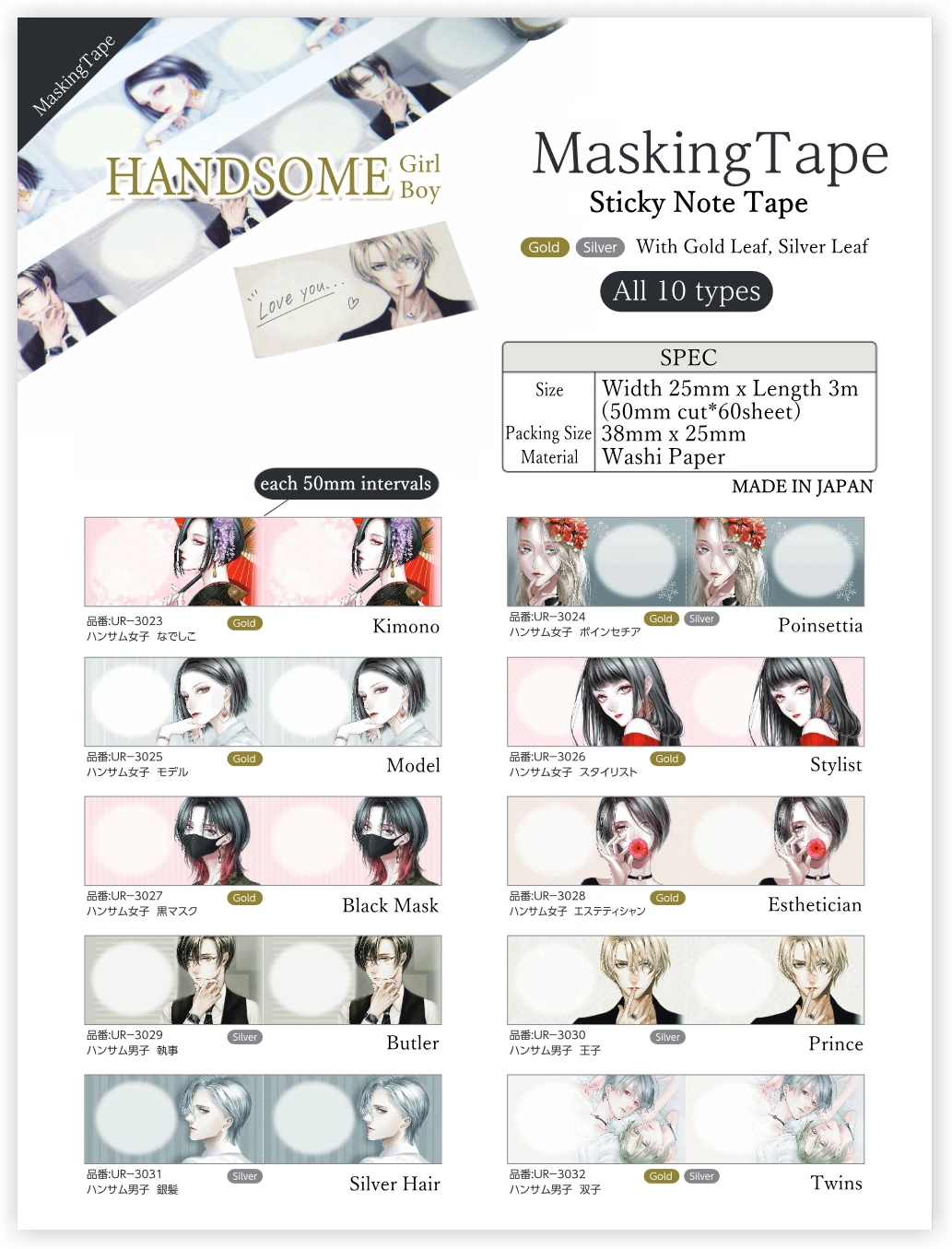 Аниме 50 мм односторонняя клейкая лента washi Канцелярский набор