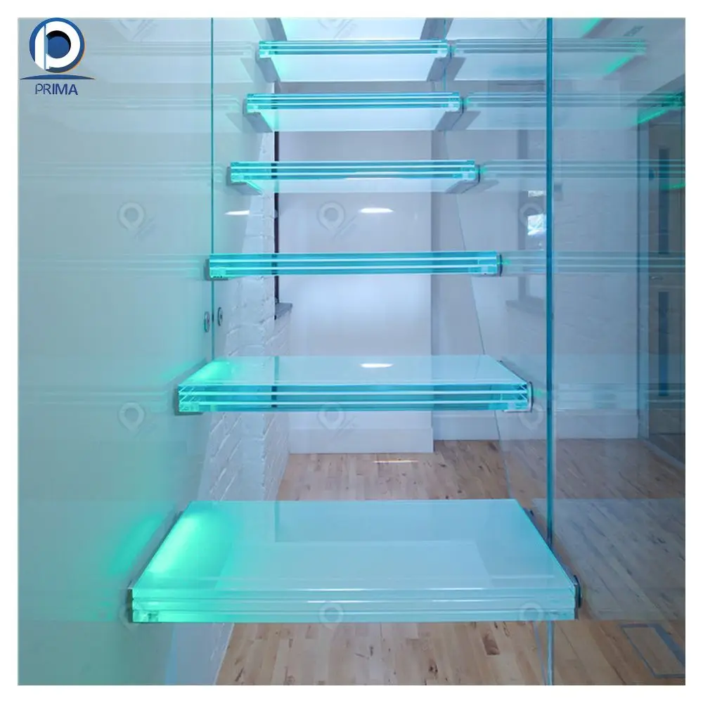 Prima Staircase Glass Luxury Floating Staircase Customized For House Decoration With LED Light