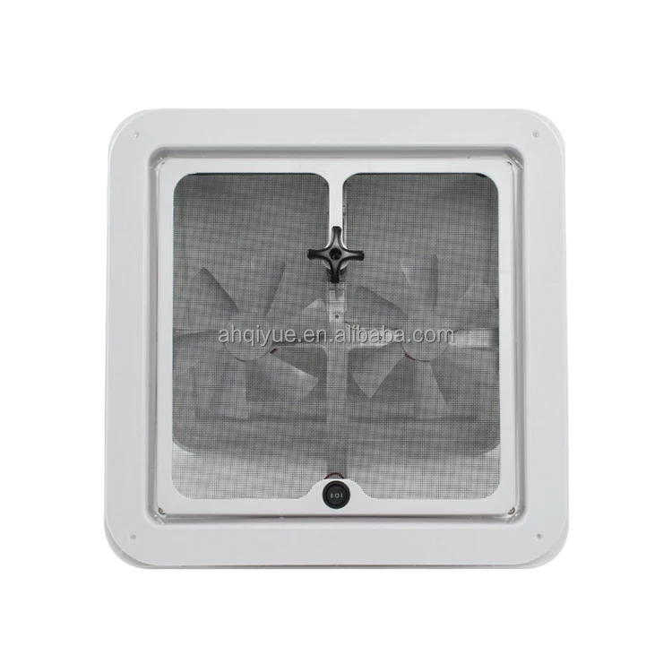 12V RV Trailer Roof Fan Vent ABS Manual Roof Hatch with Two Exhaust Fan 350x350mm
