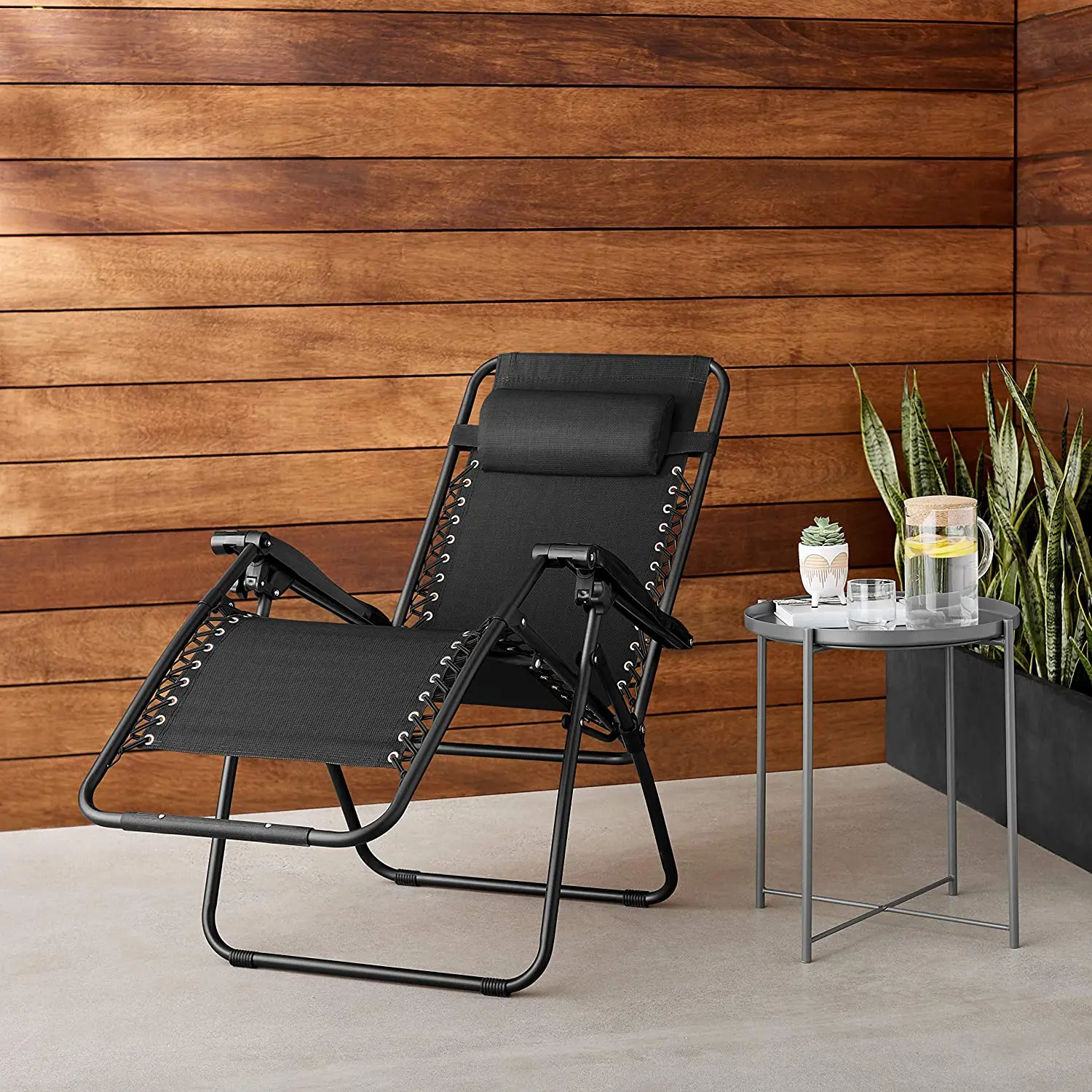 outdoor chair provides a stress-free weightless feel for optimal relaxation Powder-coated steel frame for strength