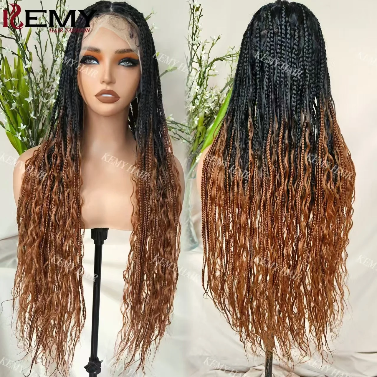 Волосы KEMY синтетические полностью кружевные парики Faux locs Y2K термостойкие волокна плетеные Бохо коробка с завитками для воды парик для черных женщин