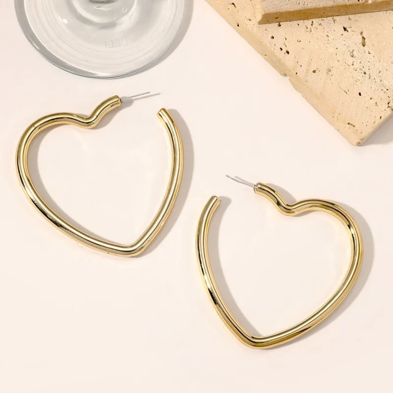 Simple 18k Gold Plated Star Hoop Earrings Jewelry Women 925 Sterling Silver Needle Large Heart Shaped Pendant Statement Earring