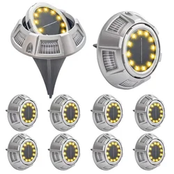 2023 Smart Lawn Patio Led Stainless Steel Solar Powered Disk Lawn Light, Green Powered Outdoor 8 led Solar Garden Light