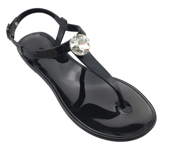 Lovely Fashion Woman Strappy Sandals Jelly Slippers Diamond Shining Summer Transparent Crystal Flat Shoes