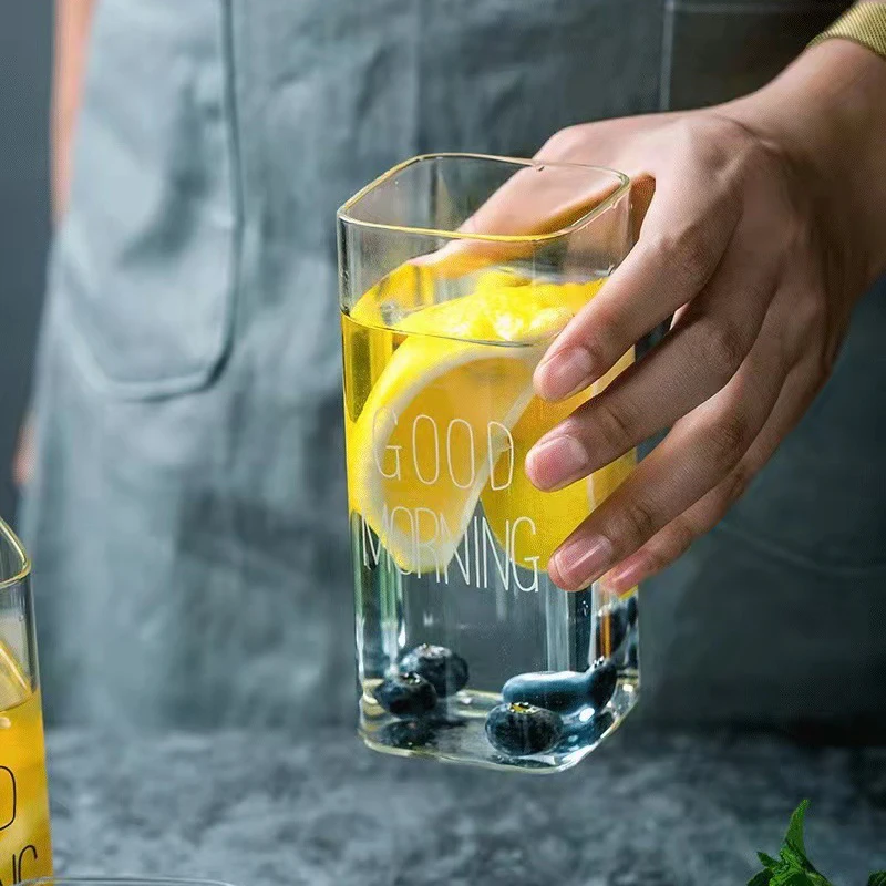 Хит продаж квадратная кружка для воды с надписью «Good Morning» без свинца прозрачная питья прямая чашка сока молока чая кофе