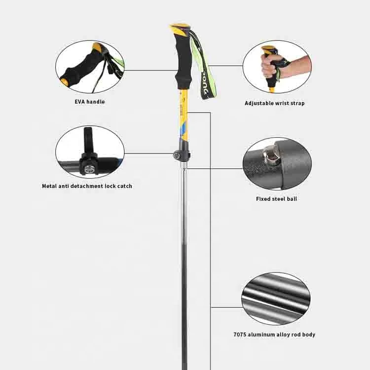 Aluminum Outdoor Alpenstock Fiber Hiking Sticks Telescoping Foldable Self Defense Hiking Trekking Poles