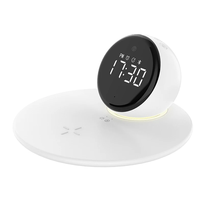 Digital Alarm Clock with Wireless Charging Station for Multiple iPhone, Sound Machine, Portable Bluetooth Speaker with LED Light