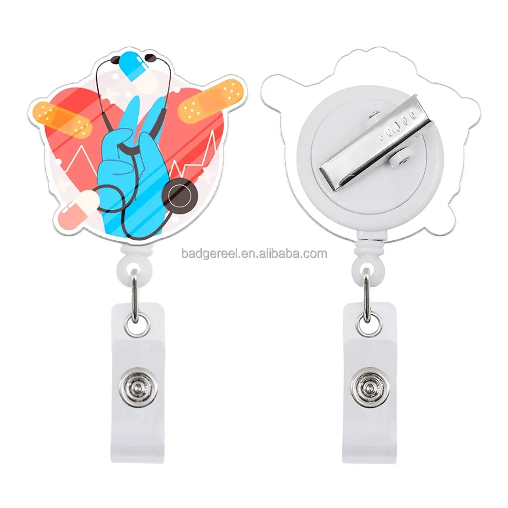 highly quality wholesale Custom Logo acrylic Nurse Retractable Id Badge Reel Card Holders yoyo puller id badge reel