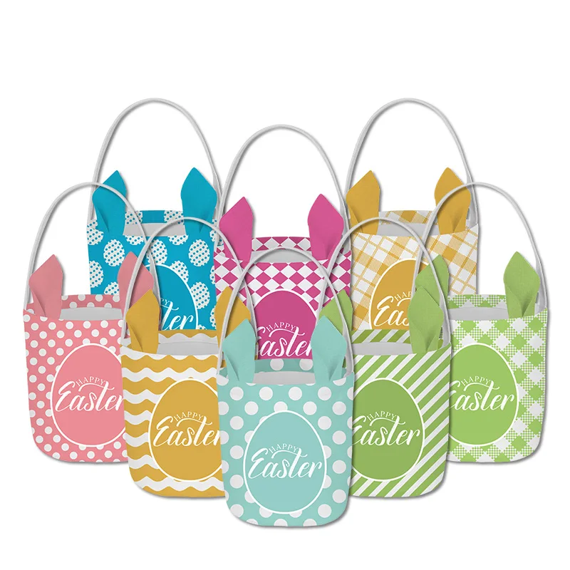 New Style In Stock Striped Easter Bunny Basket Easter Egg Hunt Basket With Bunny Ears