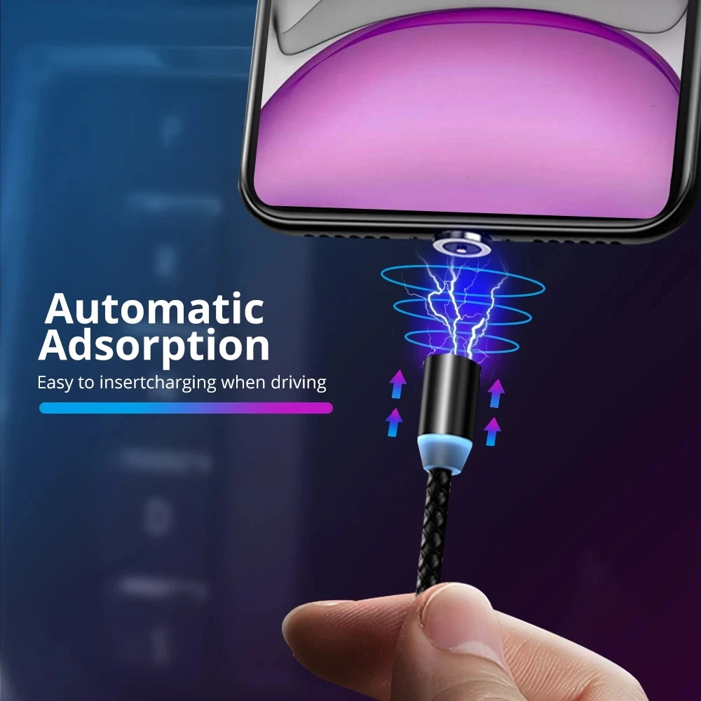 Free Laser Logo 1M Micro Usb Cable for Samsung Huawei iPhone 3 in 1 Magnetic Fast USB Charging