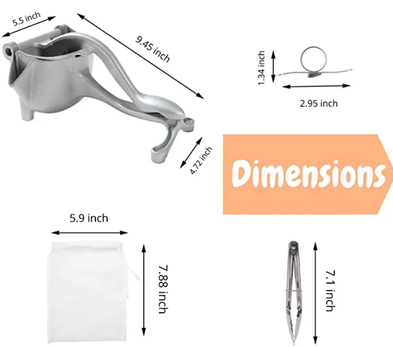 Juice Squeezer Manual Juicer - Handheld Aluminium Alloy Juice Extractor with Food Tong Filter Bags And Fruit Peeler-Great Citrus