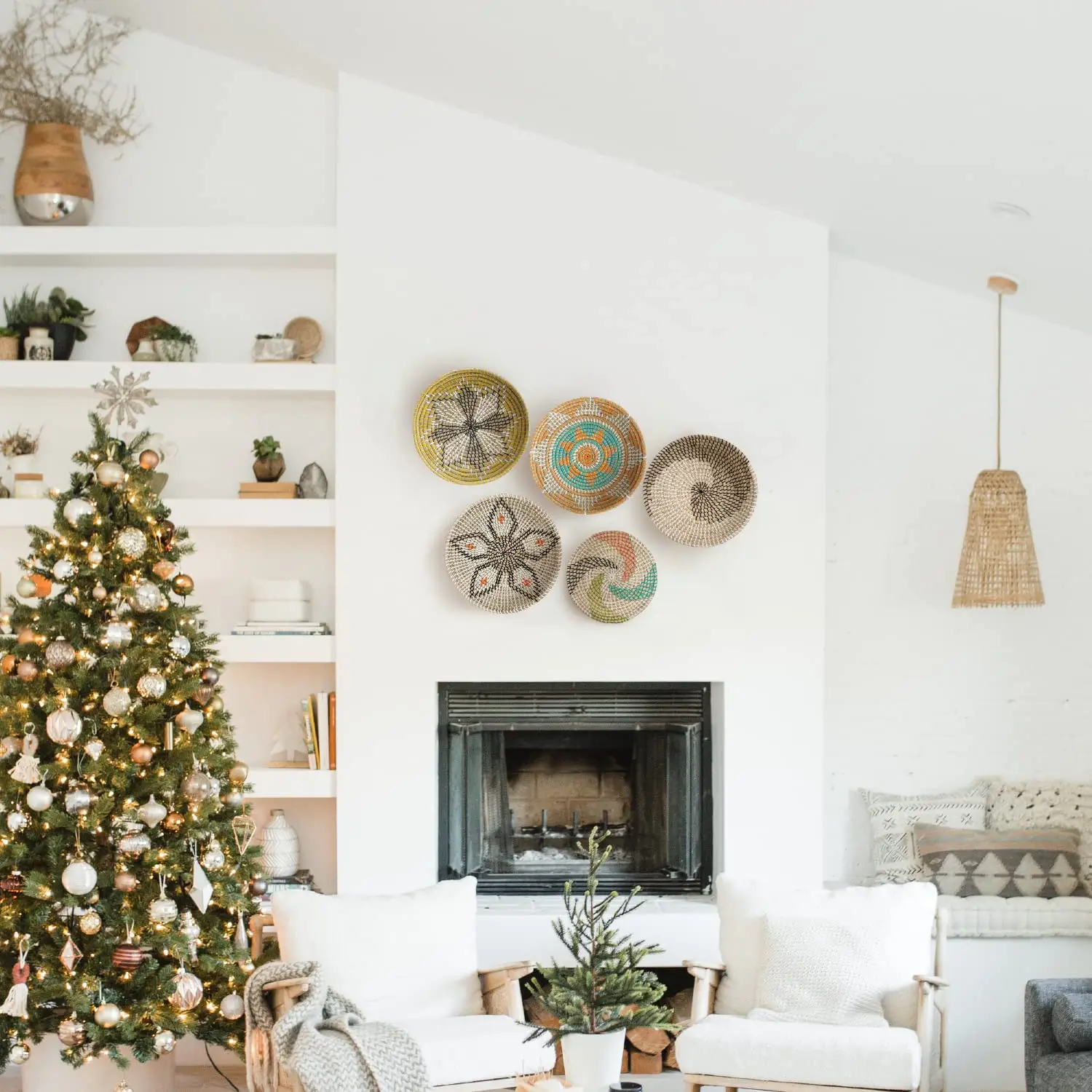 Hot Selling 13inch Boho Handwoven Seagrass Wall Hanging Decoration Baskets Decorative Tray Home Decor Basket Set 3