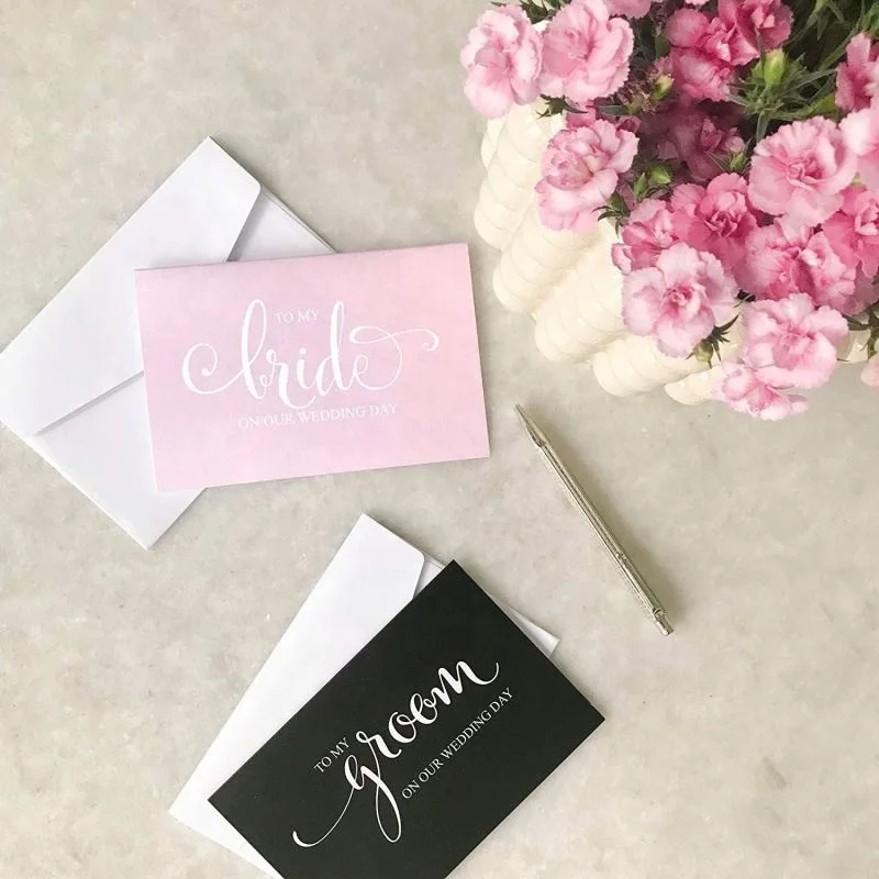 Customized 2 Pieces His and Hers Lovely Wedding Vow Books Exquisite Linen Hardcover Wedding Mini Journal White Keepsake Book