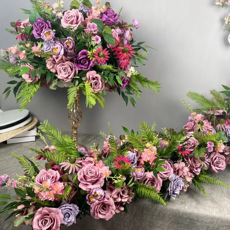 Beautiful Colorful Table Flowers Set Silk Table Runner for Wedding Party Auditorium Hotel Decor
