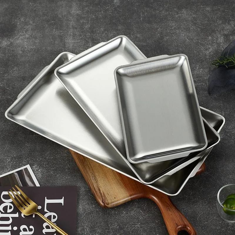 Hot Selling Wholesale Custom Logo Square Plate Gold Silver 304 Stainless Steel Barbecue Plate Kitchenware