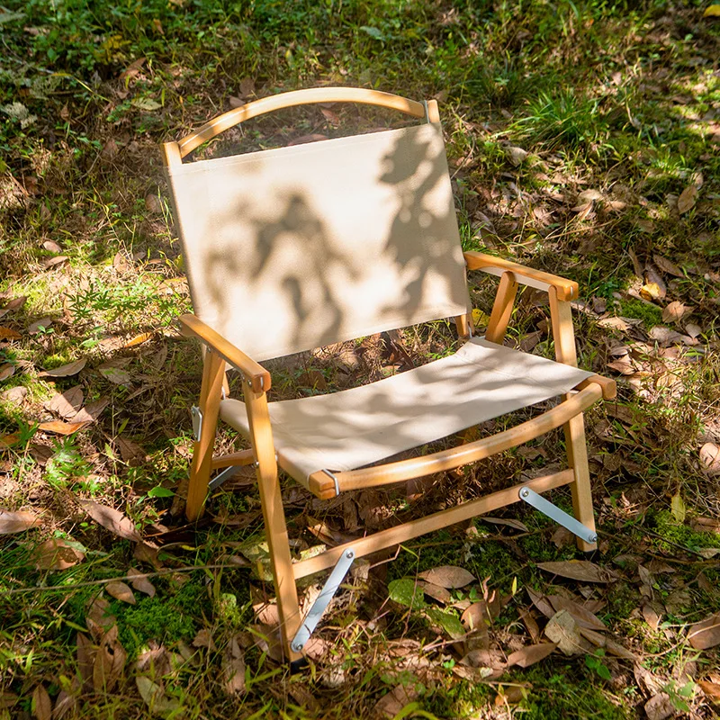 Modern Design Outdoor Glamping Backyard Furniture Wooden Kermit Portable Armrest Folding Chair For Camping Fishing
