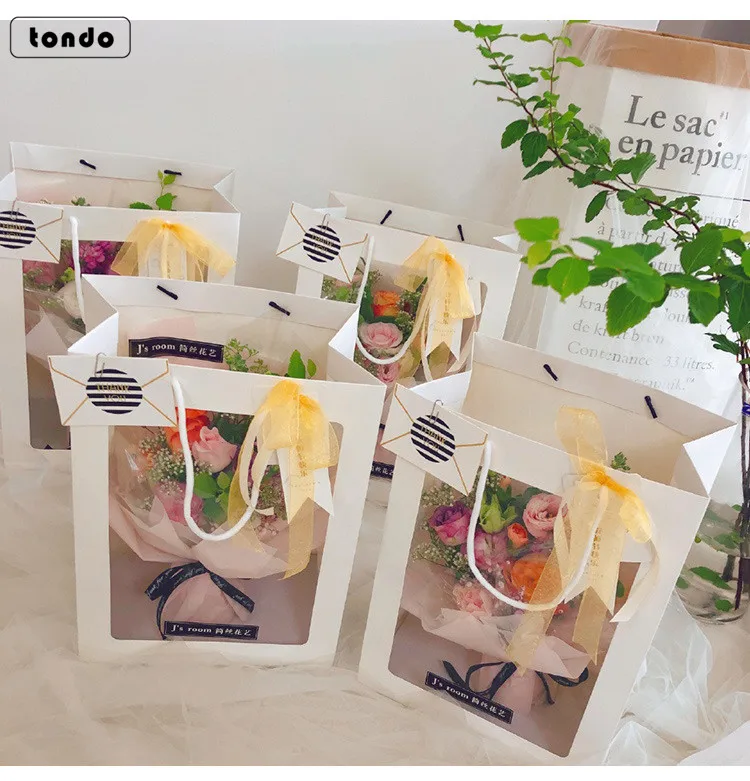 Tondo Clear pvc transparent window Christmas gift pvc flower paper carrier bag